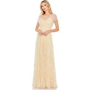 Mac Duggal Yellow Sequin Embellished Gown